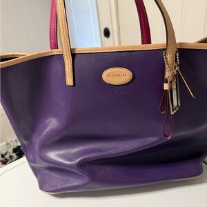Coach Violet and Beige Leather Tote